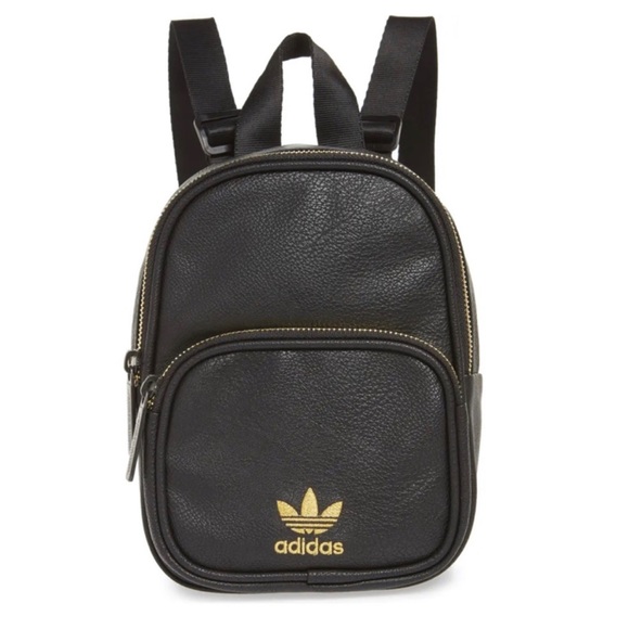 adidas Bags Euc Adidas Faux Leather Small Backpack Black Gold With